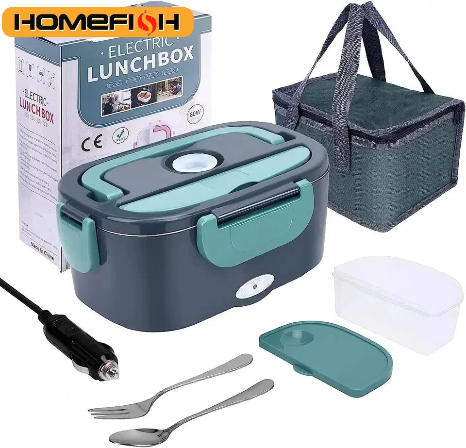 HOMEFISH 1.5L Electric Lunch Box  60W Speed Heating Car Or AC Heating Travel Office Home Use Gift Knife And Insulated Handbag