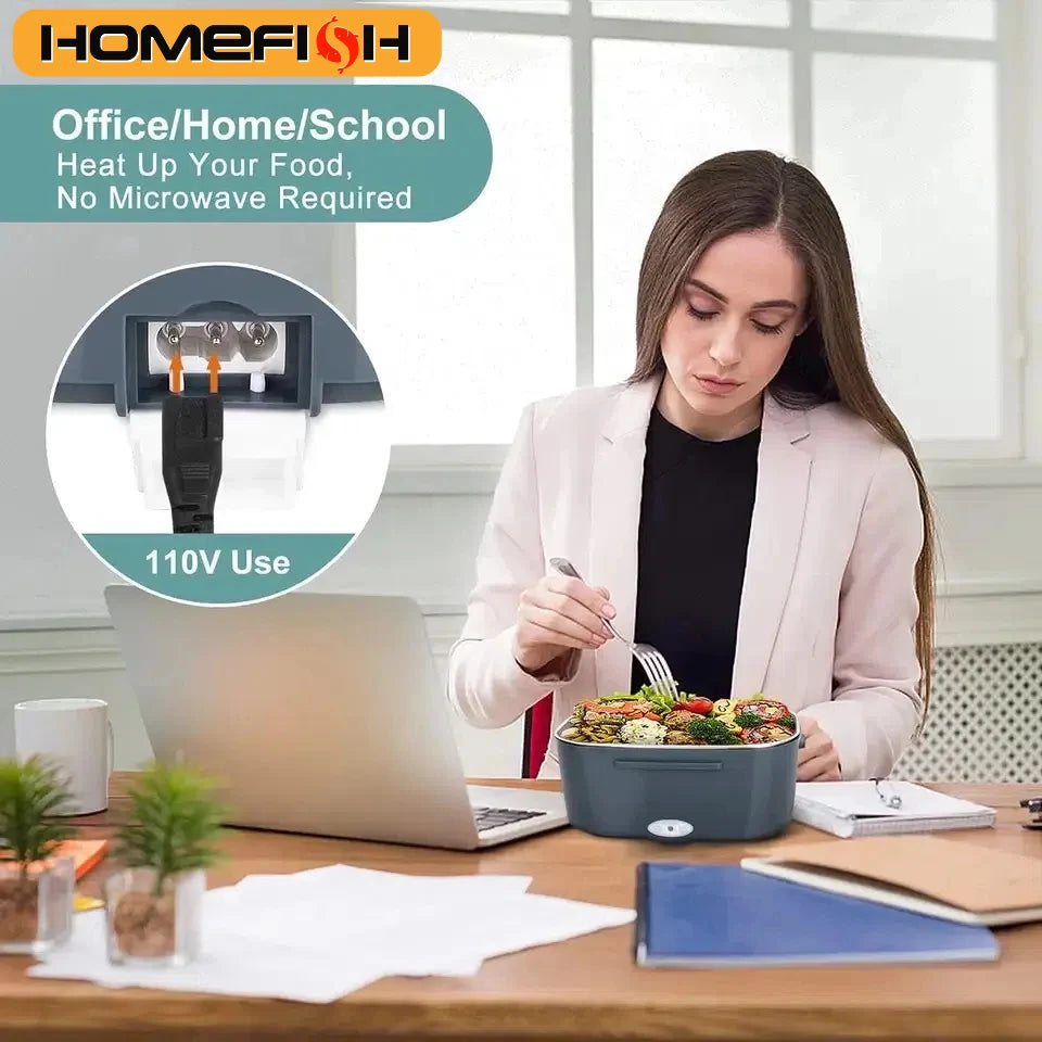 HOMEFISH 1.5L Electric Lunch Box  60W Speed Heating Car Or AC Heating Travel Office Home Use Gift Knife And Insulated Handbag